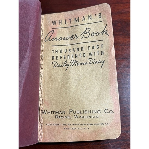 Vintage 1938 Whitman's Pocket Answer Book Daily Memo Diary Booklet - Picture 4 of 5